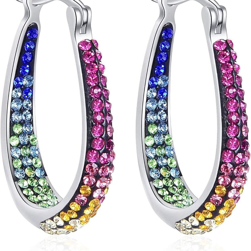 14K White Gold Plated Inside Out Crystal Hoop Earrings For Women Comes With Gift